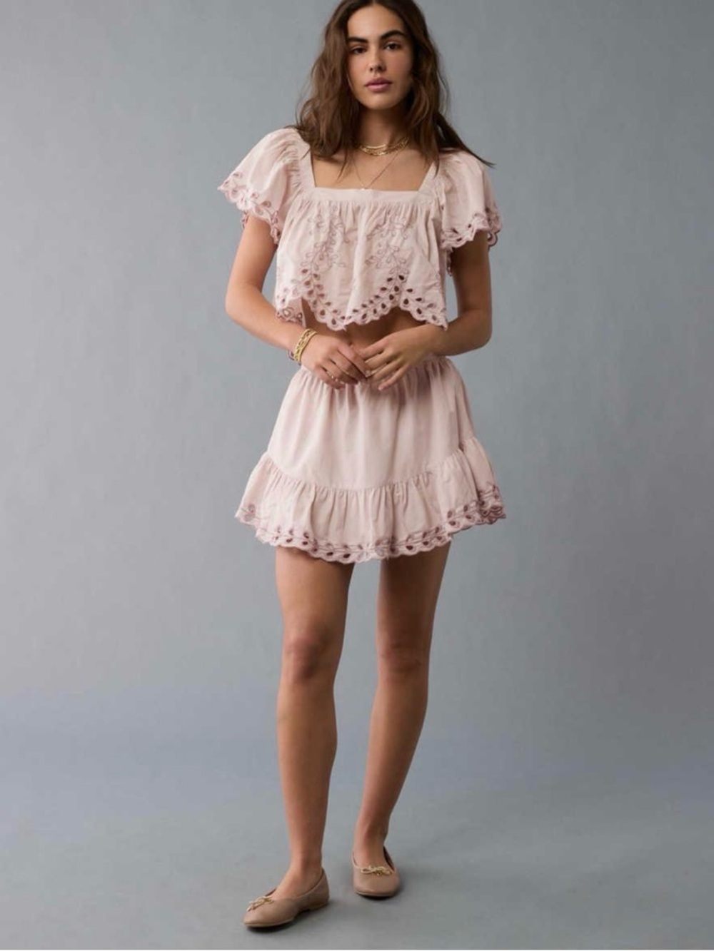 American Eagle Tie Back Eyelet Crop Top - Picture 9 of 9